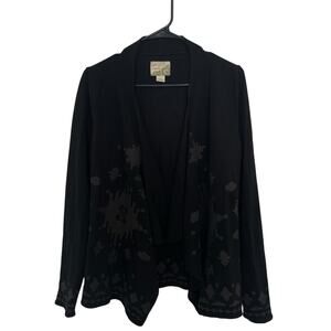 Lucky Lotus Lucky Brand Black Open Front Cardigan Sweatshirt Embroidered Small